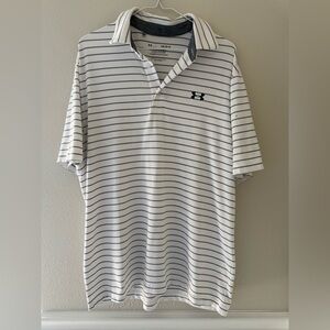 Under Armour Men's Playoff Polo Shirt in White with Gray Stripes